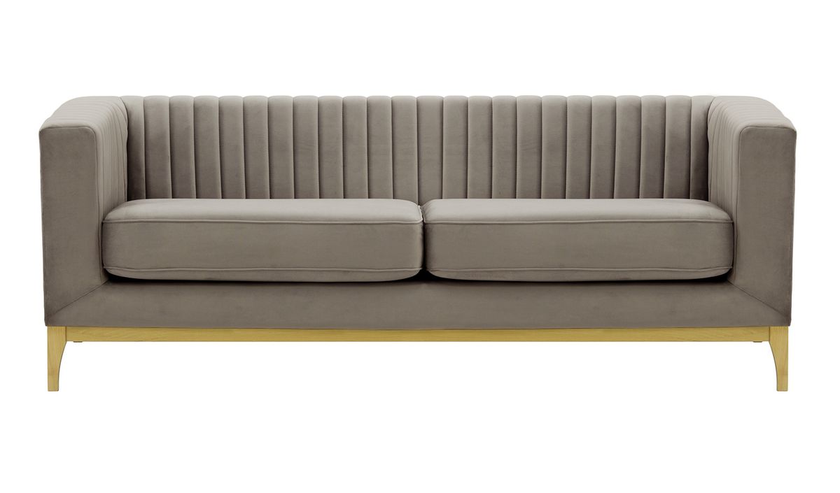 Canapé trois places Slender Wood, gris éléphant - Velluto 17, Couleur des pieds: Chêne clair