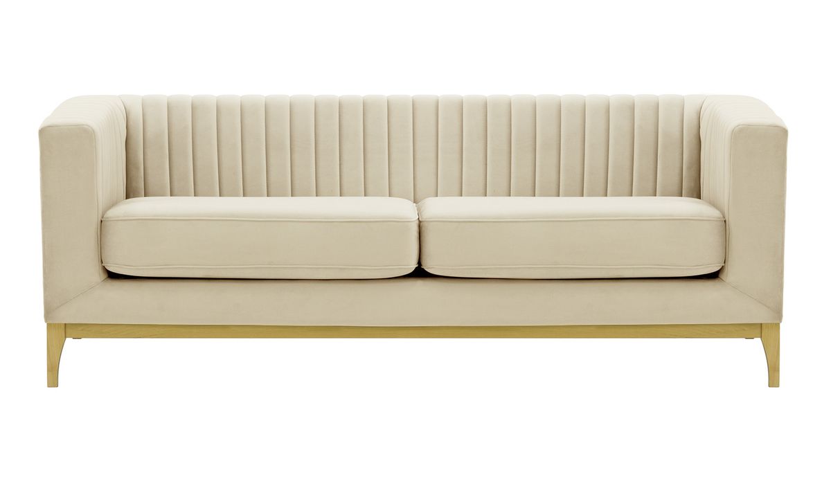 Canapé trois places Slender Wood, beige clair - Velluto 2, Couleur des pieds: Chêne clair