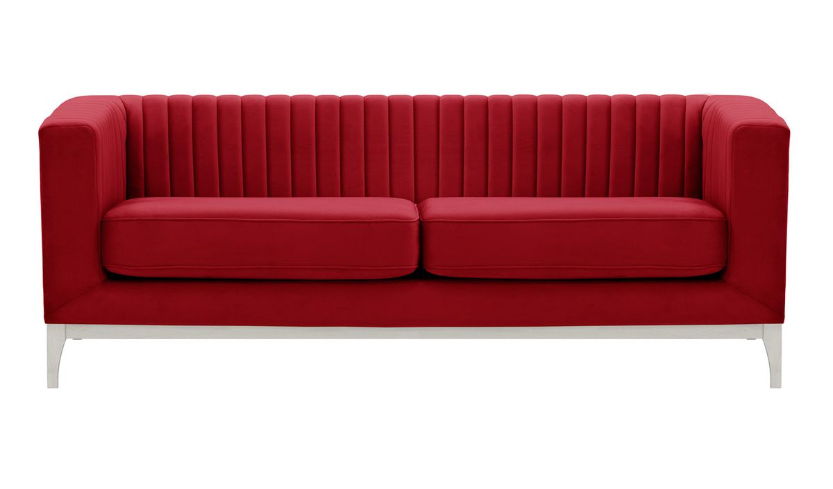 Canapé trois places Slender Wood, rouge - Velluto 7, Couleur des pieds: Blanc