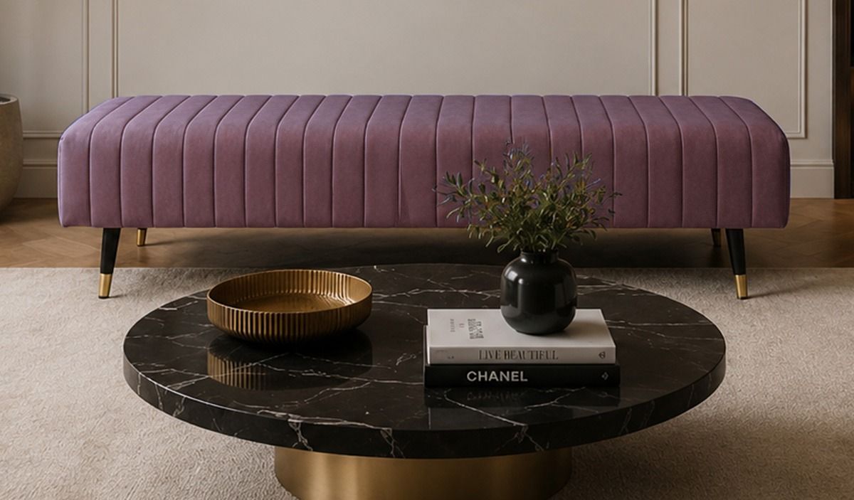 Pouf Slender avec coutures décoratives, Matt Velour Chestnut - violet