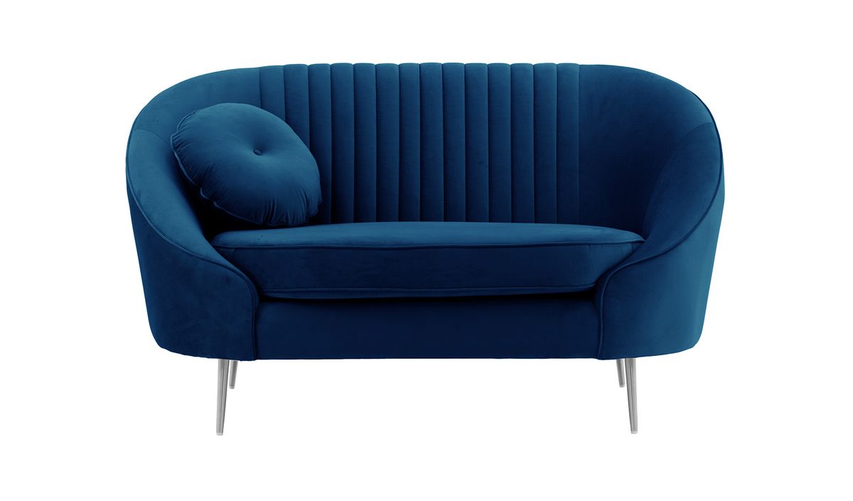 Fauteuil Kooper avec couture, bleu - Velluto 11, Couleur des pieds: Métal chromé
