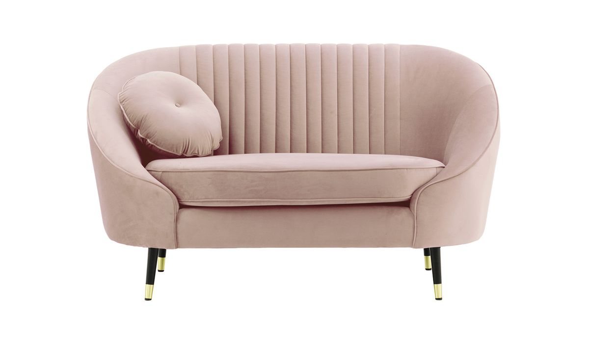 Fauteuil Kooper avec couture, lila/rose - Velluto 14, Couleur des pieds: Noir avec pourtour doré