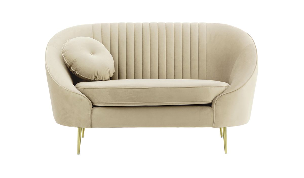 Fauteuil Kooper avec couture, beige clair - Velluto 2, Couleur des pieds: Métal doré