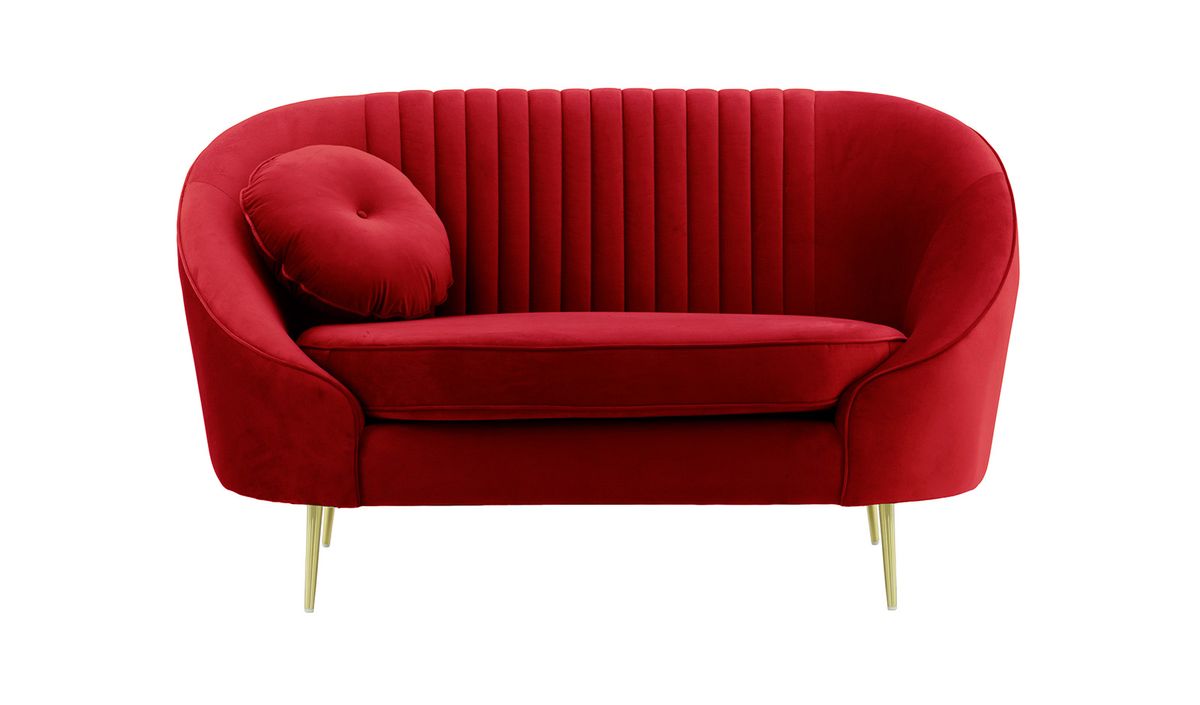 Fauteuil Kooper avec couture, rouge - Velluto 7, Couleur des pieds: Métal doré