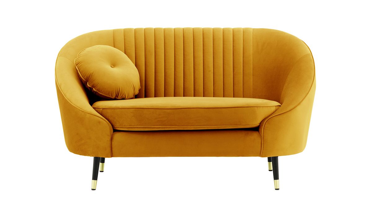 Fauteuil Kooper avec couture, moutarde - Velluto 8, Couleur des pieds: Noir avec pourtour doré