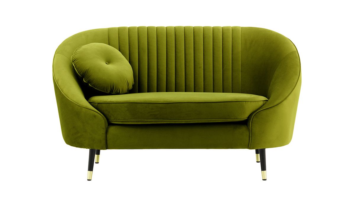 Fauteuil Kooper avec couture, olive - Velluto 9, Couleur des pieds: Noir avec pourtour doré