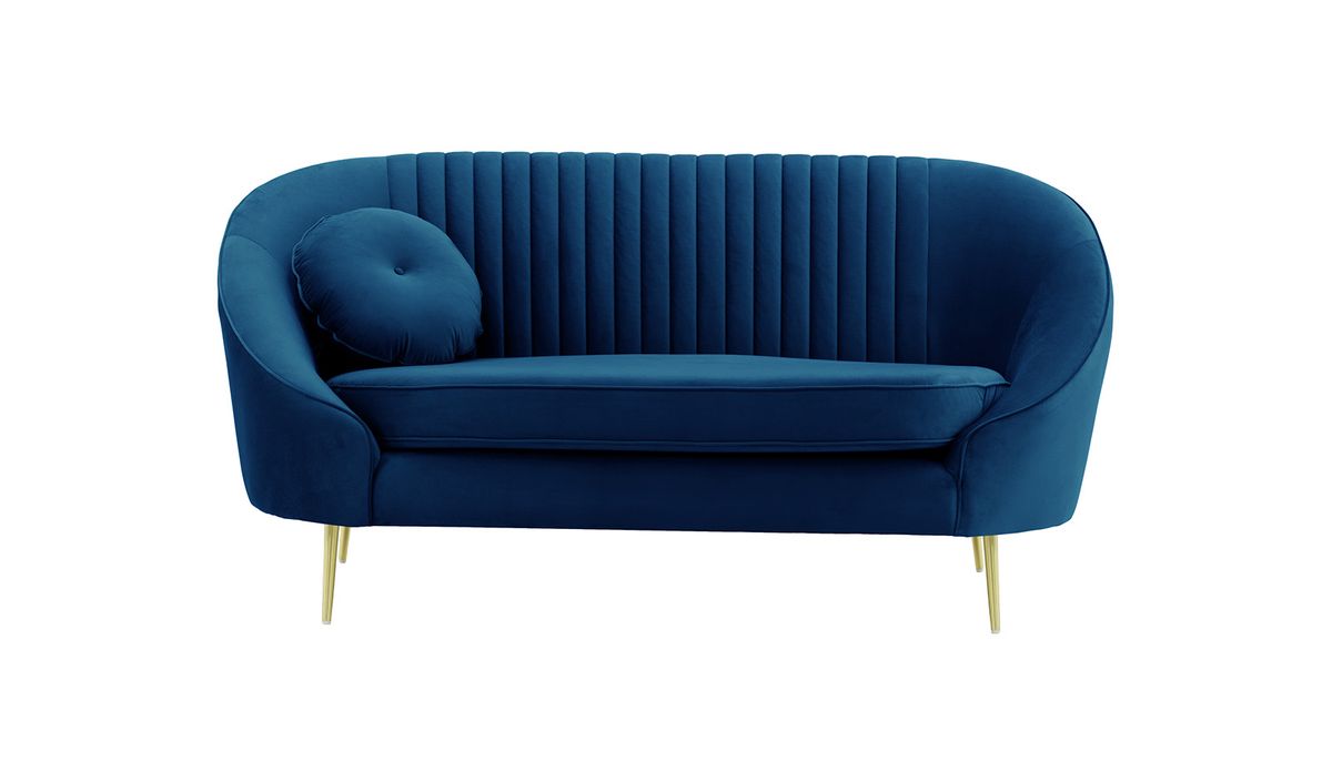 Canapé deux places Kooper avec couture, bleu - Velluto 11, Couleur des pieds: Métal doré