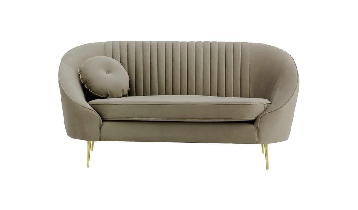 Canapé deux places Kooper avec couture, gris éléphant - Velluto 17, Couleur des pieds: Métal doré