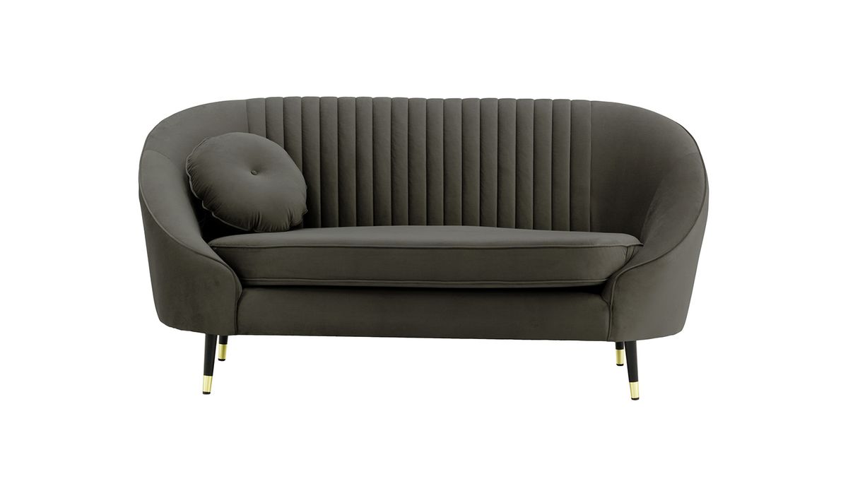 Canapé deux places Kooper avec couture, graphite - Velluto 19, Couleur des pieds: Noir avec pourtour doré