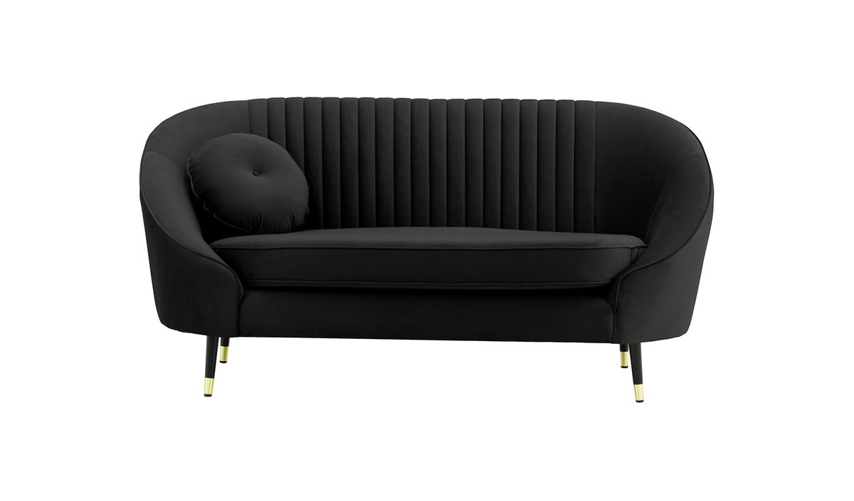 Canapé deux places Kooper avec couture, noir - Velluto 20, Couleur des pieds: Noir avec pourtour doré