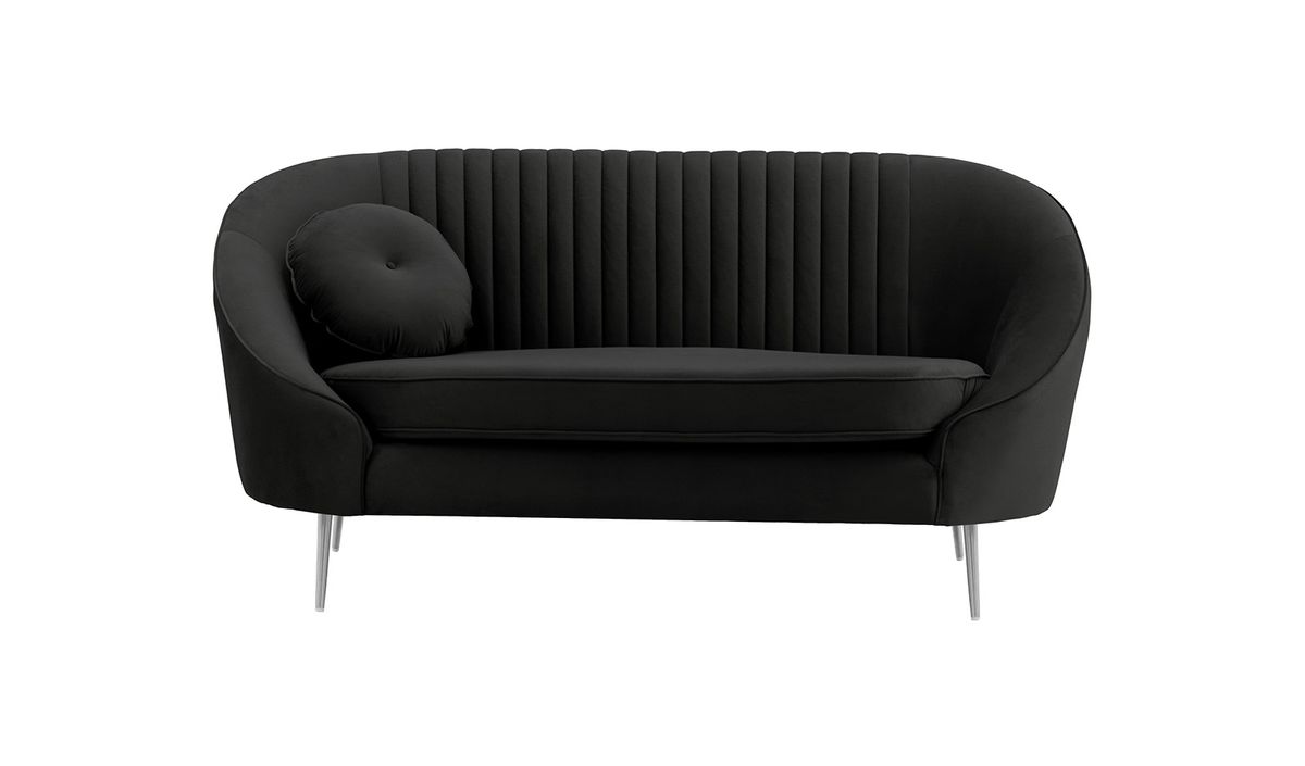 Canapé deux places Kooper avec couture, noir - Velluto 20, Couleur des pieds: Métal chromé