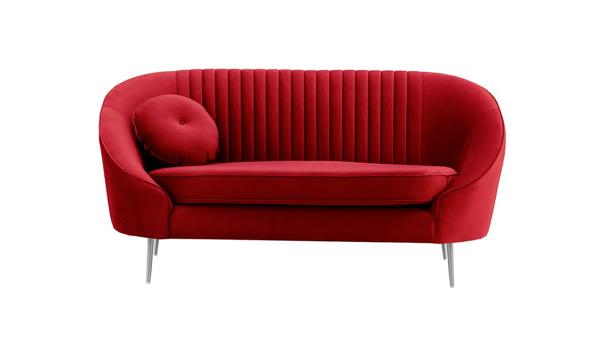Canapé deux places Kooper avec couture, rouge - Velluto 7, Couleur des pieds: Métal chromé