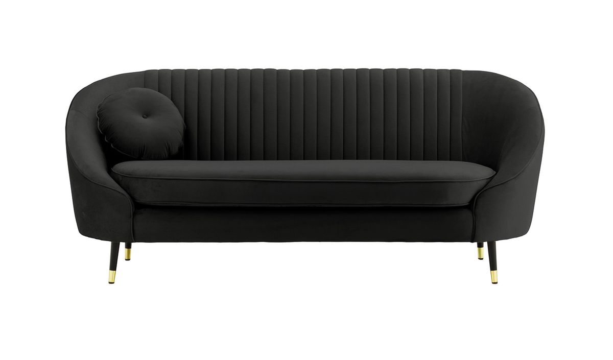 Canapé 2,5 places Kooper avec couture, noir - Velluto 20, Couleur des pieds: Noir avec pourtour doré