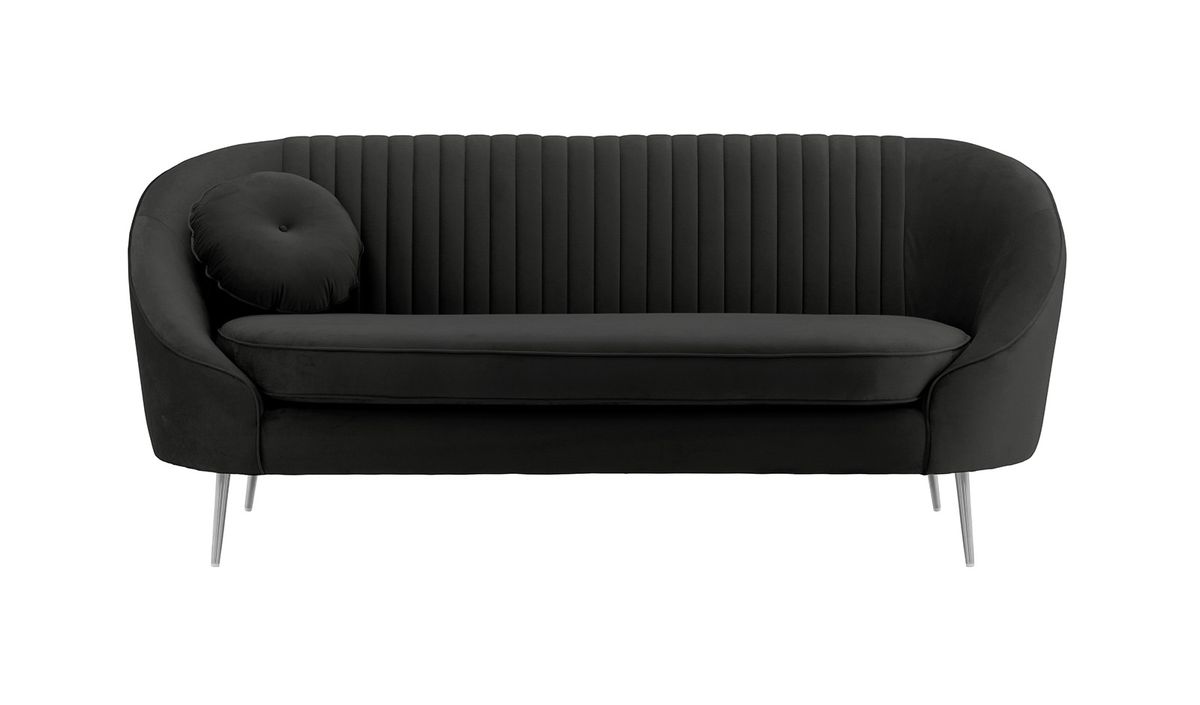 Canapé 2,5 places Kooper avec couture, noir - Velluto 20, Couleur des pieds: Métal chromé