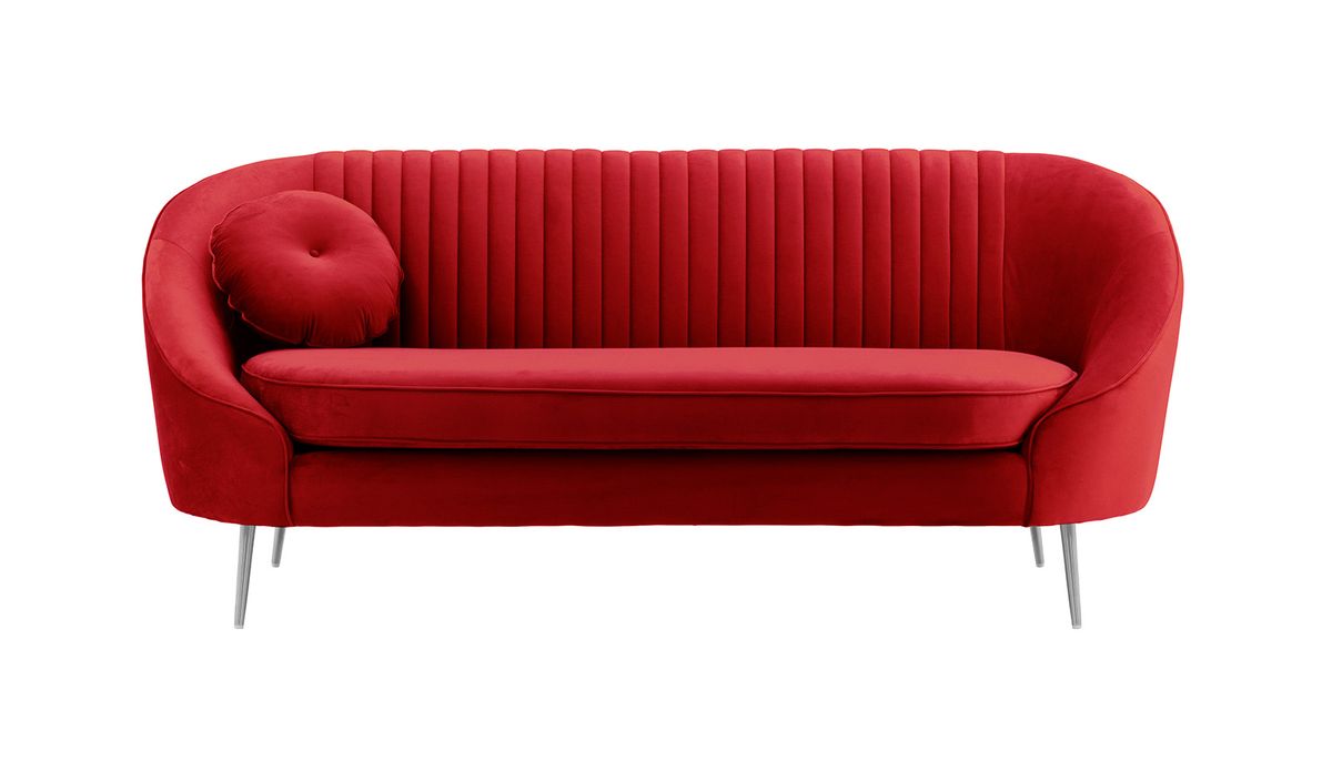 Canapé 2,5 places Kooper avec couture, rouge - Velluto 7, Couleur des pieds: Métal chromé