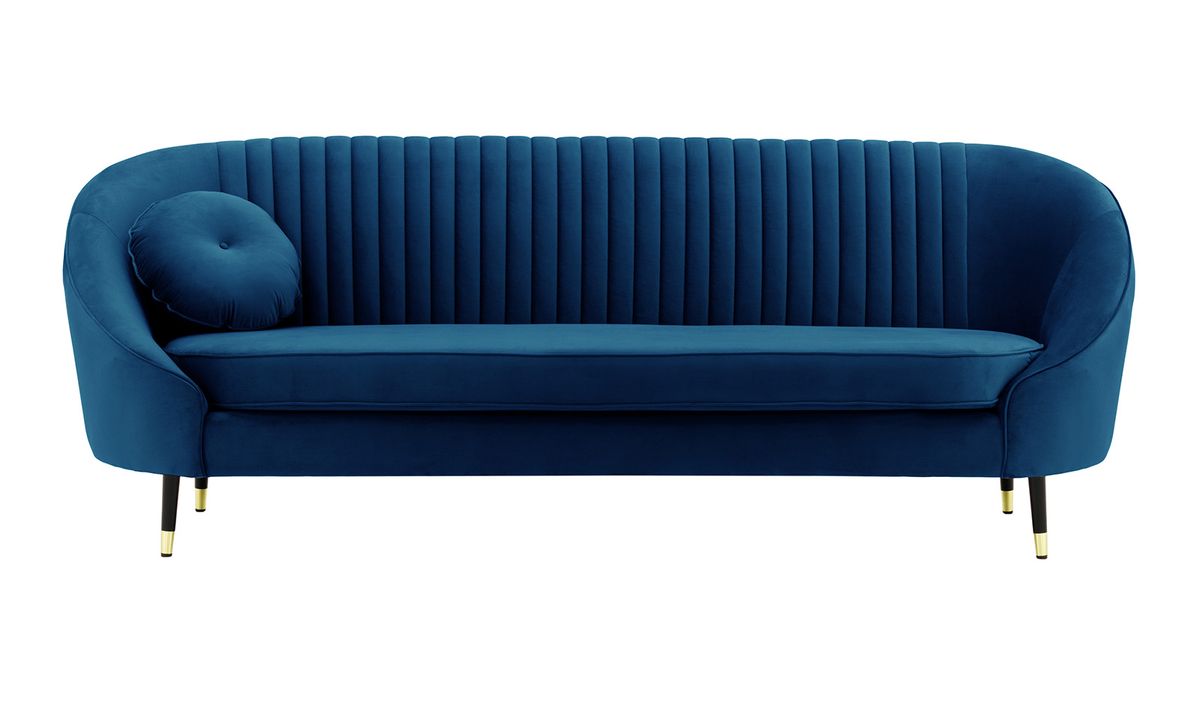 Canapé trois places Kooper avec couture, bleu - Velluto 11, Couleur des pieds: Noir avec pourtour doré