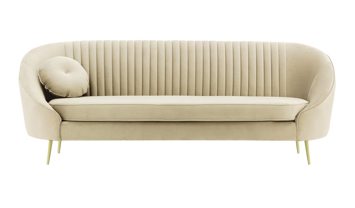 Canapé trois places Kooper avec couture, beige clair - Velluto 2, Couleur des pieds: Métal doré