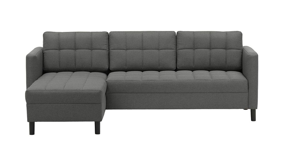 Canapé d’angle polyvalent avec pouf Ludo, gris foncé - Malmo 95