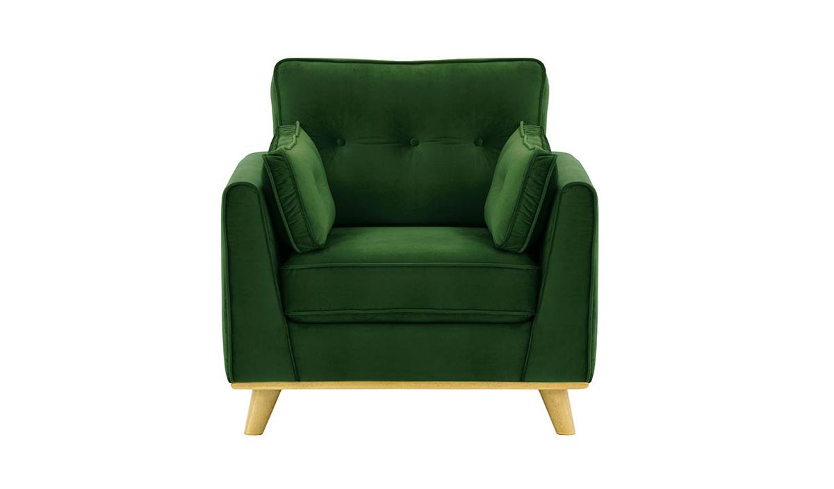 Fauteuil Farrow, vert foncé - Velluto 10, Couleur des pieds: Chêne clair