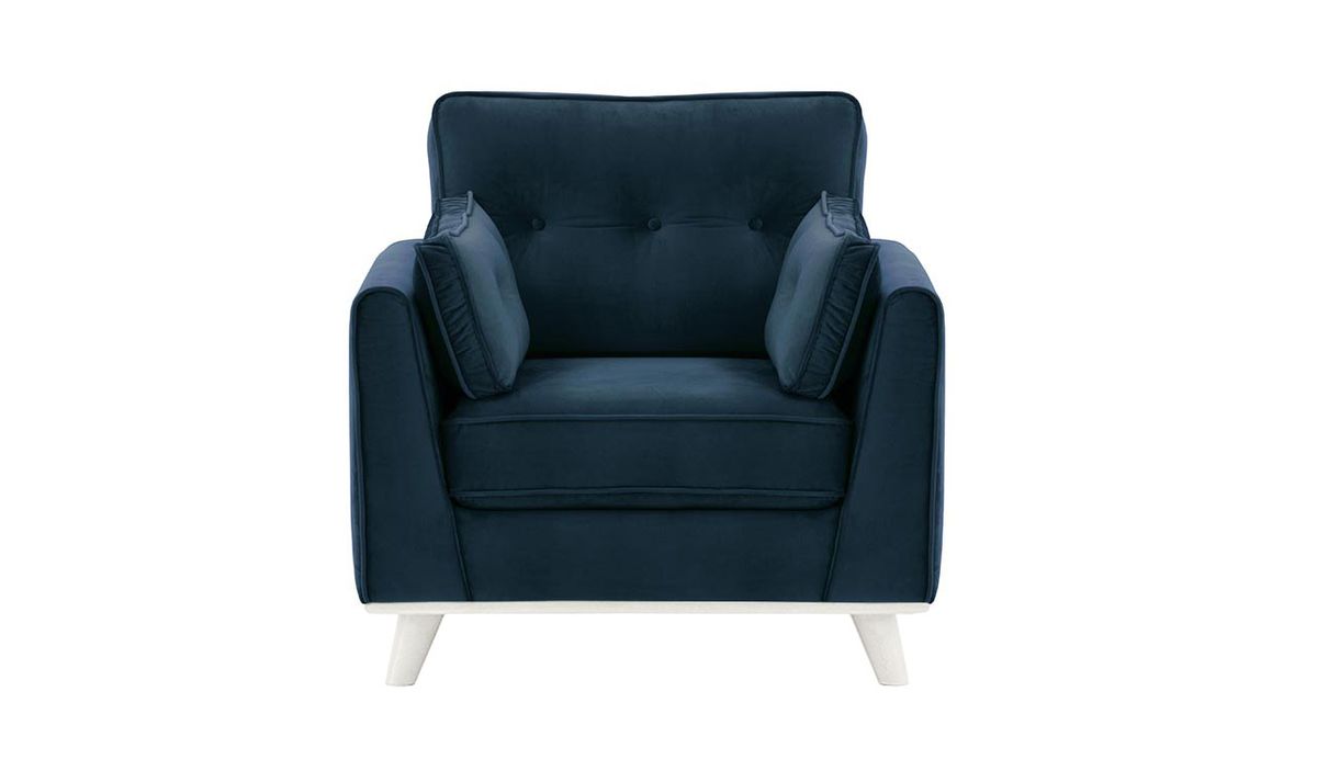 Fauteuil Farrow, bleu - Velluto 11, Couleur des pieds: Blanc