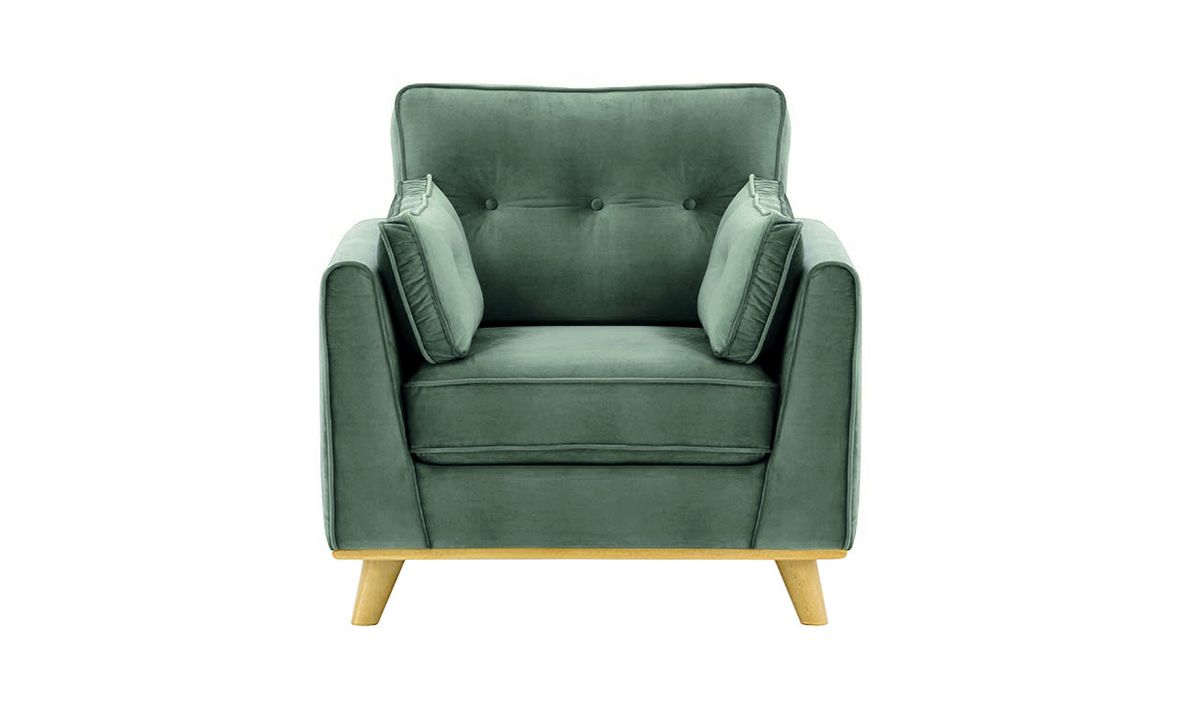Fauteuil Farrow, bleu - Velluto 12, Couleur des pieds: Chêne clair
