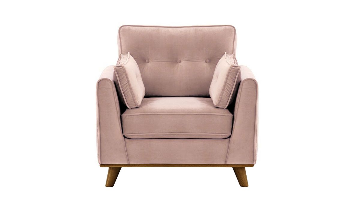 Fauteuil Farrow, lila/rose - Velluto 14, Couleur des pieds: Chêne foncé
