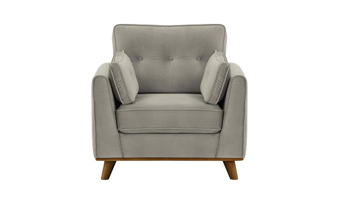 Fauteuil Farrow, gris clair - Velluto 15, Couleur des pieds: Chêne foncé