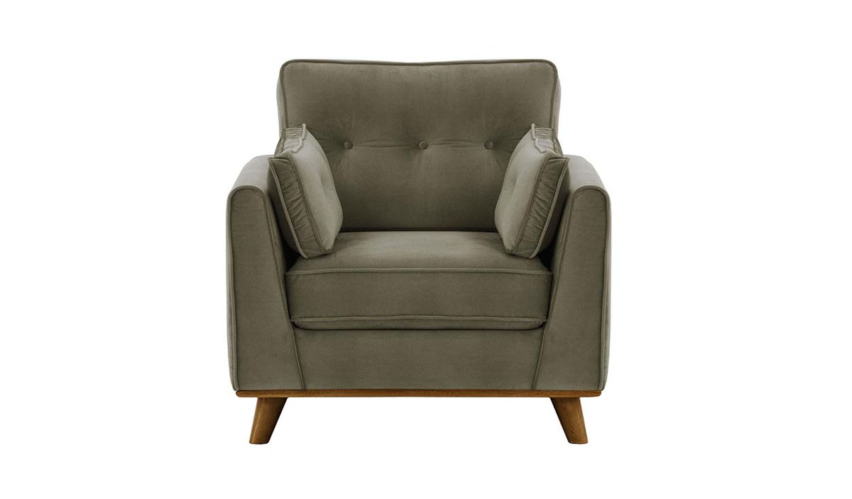 Fauteuil Farrow, gris éléphant - Velluto 17, Couleur des pieds: Chêne foncé