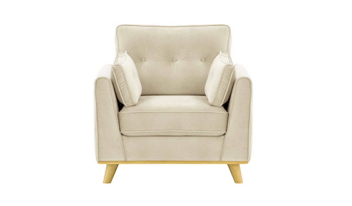 Fauteuil Farrow, beige clair - Velluto 2, Couleur des pieds: Chêne clair