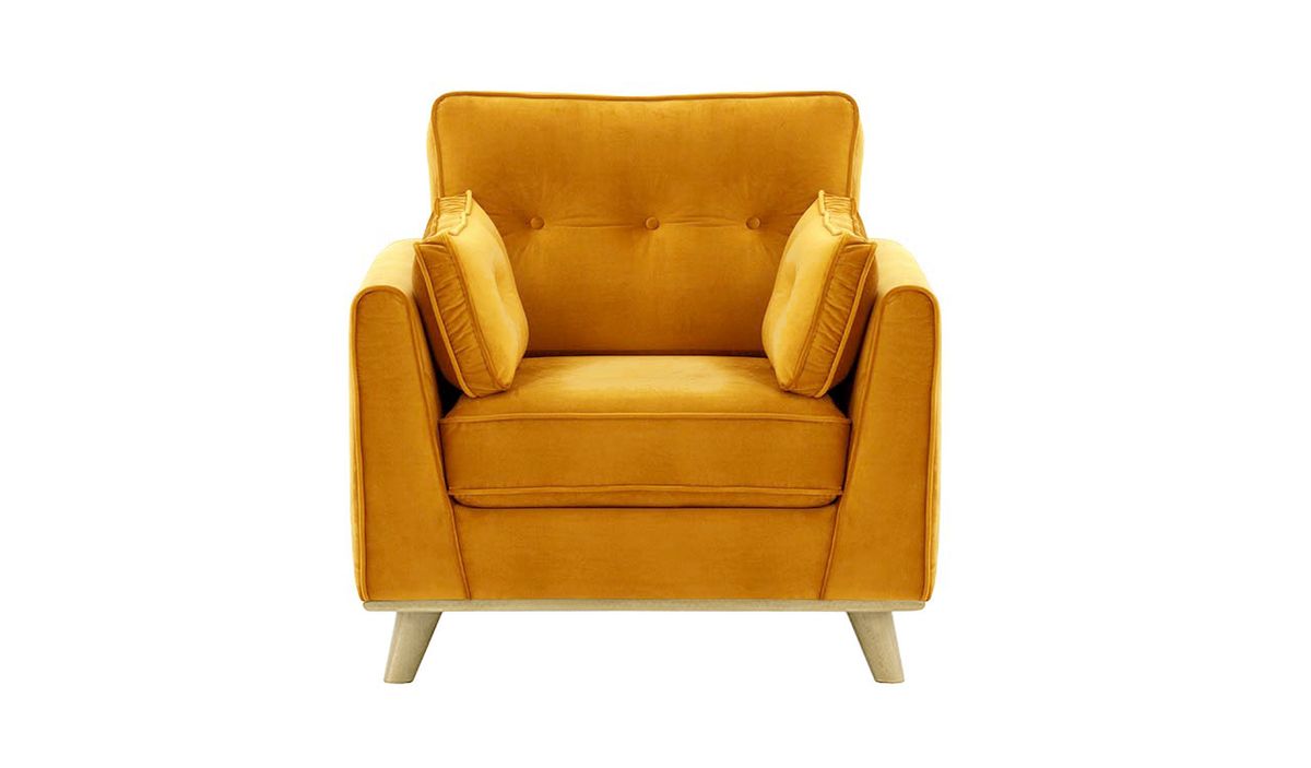 Fauteuil Farrow, moutarde - Velluto 8, Couleur des pieds: Noir wax