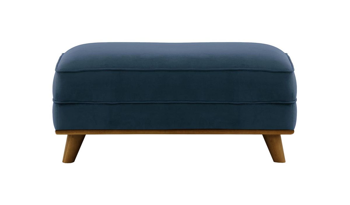 Pouf Farrow, bleu - Velluto 11, Couleur des pieds: Chêne foncé