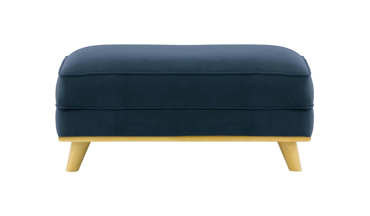 Pouf Farrow, bleu - Velluto 11, Couleur des pieds: Chêne clair