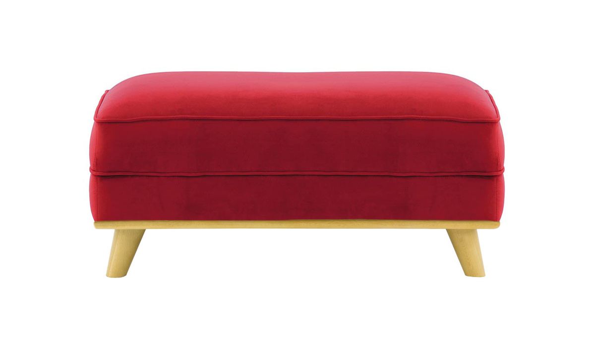 Pouf Farrow, rouge - Velluto 7, Couleur des pieds: Chêne clair