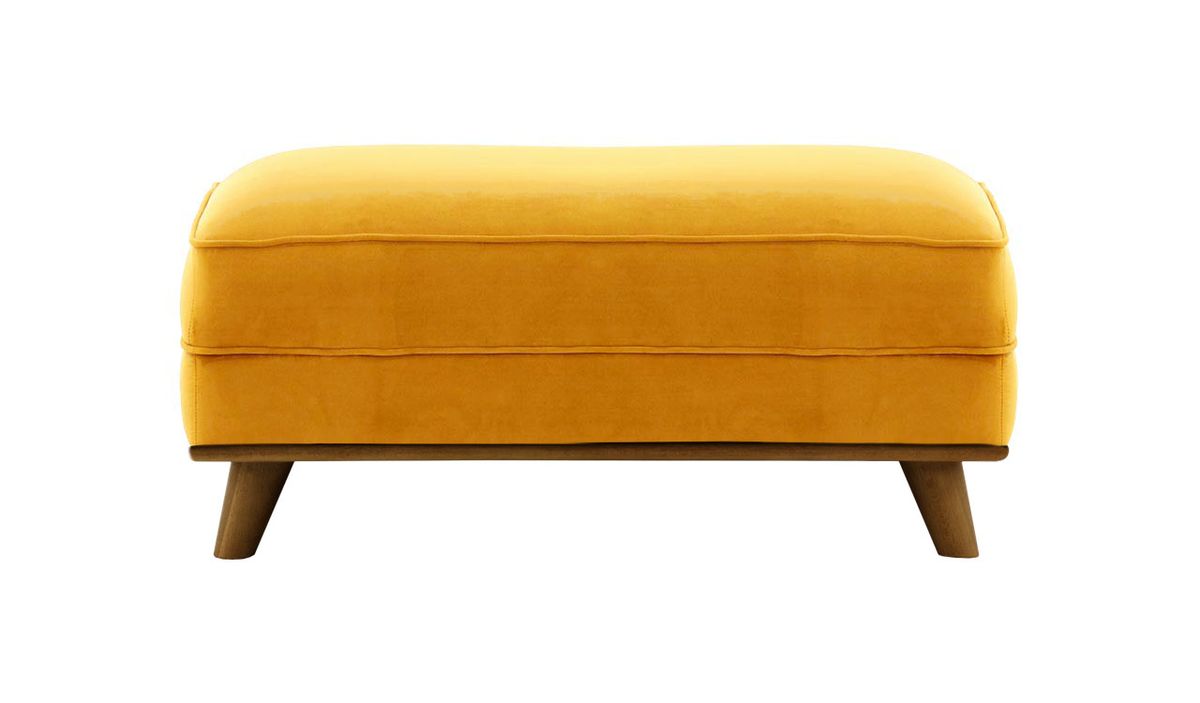 Pouf Farrow, moutarde - Velluto 8, Couleur des pieds: Chêne foncé