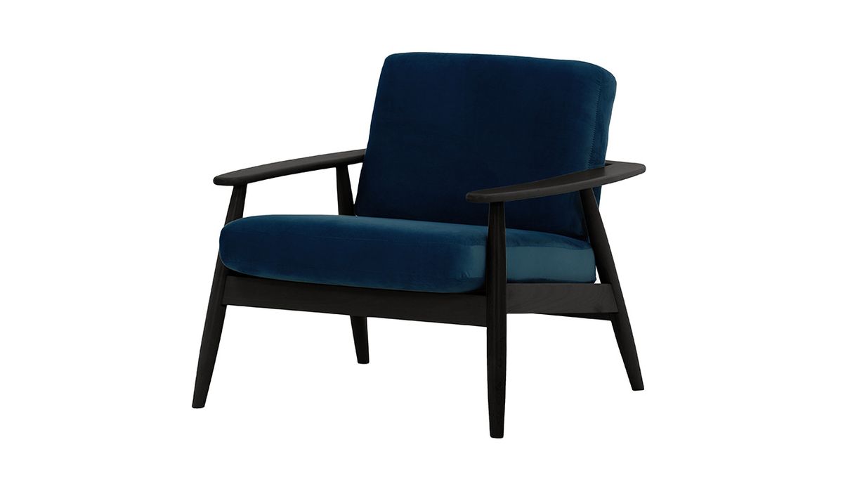 Fauteuil Demure, bleu - Velluto 11, Couleur des pieds: Noir