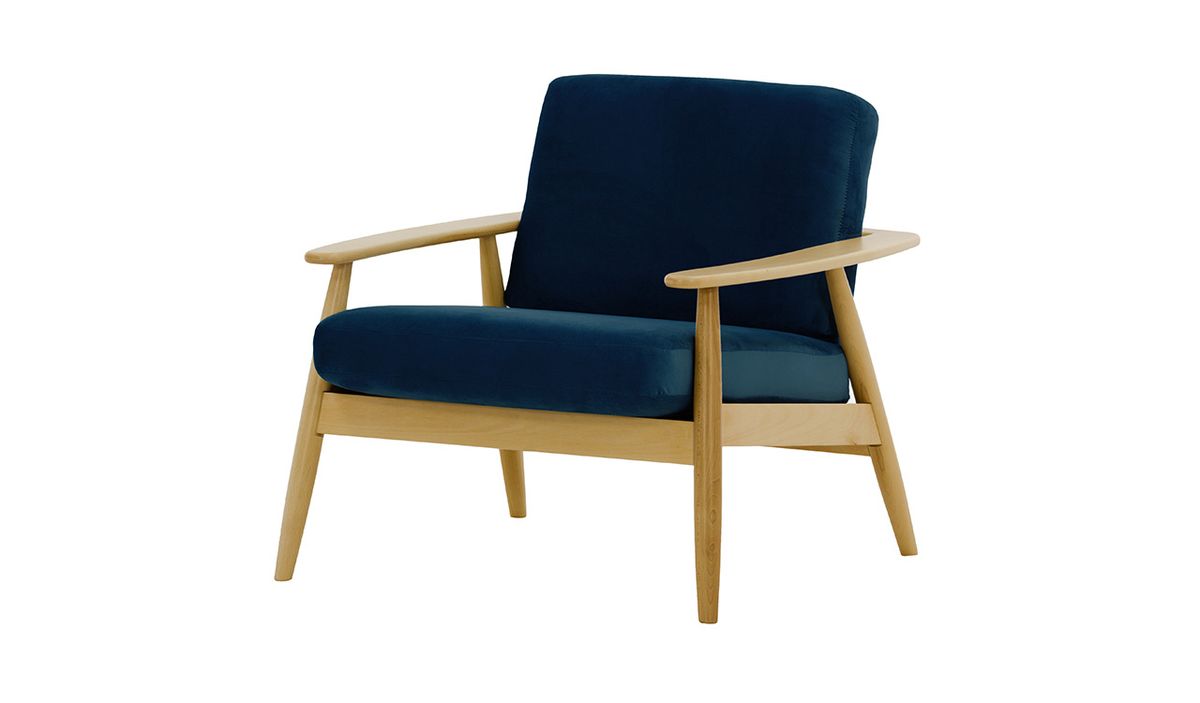 Fauteuil Demure, bleu - Velluto 11, Couleur des pieds: Chêne clair