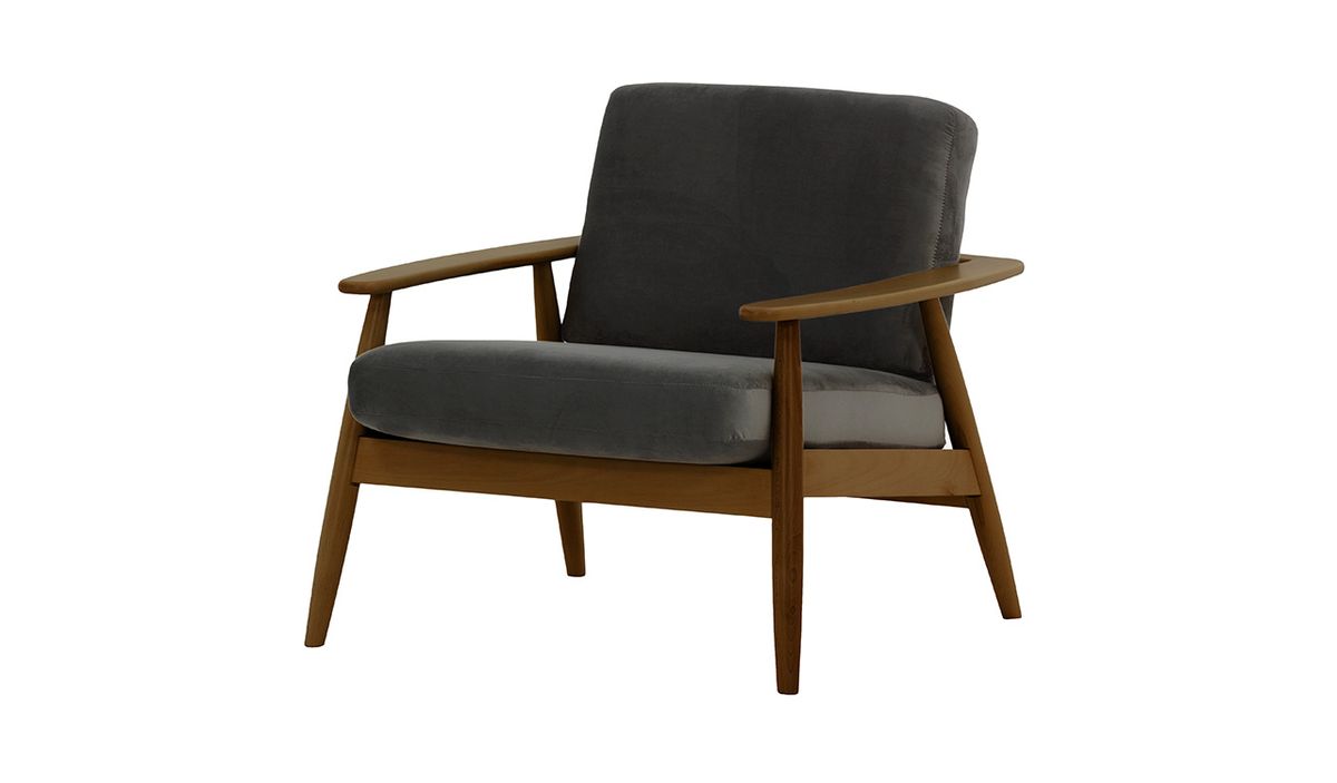 Fauteuil Demure, graphite - Velluto 19, Couleur des pieds: Chêne foncé