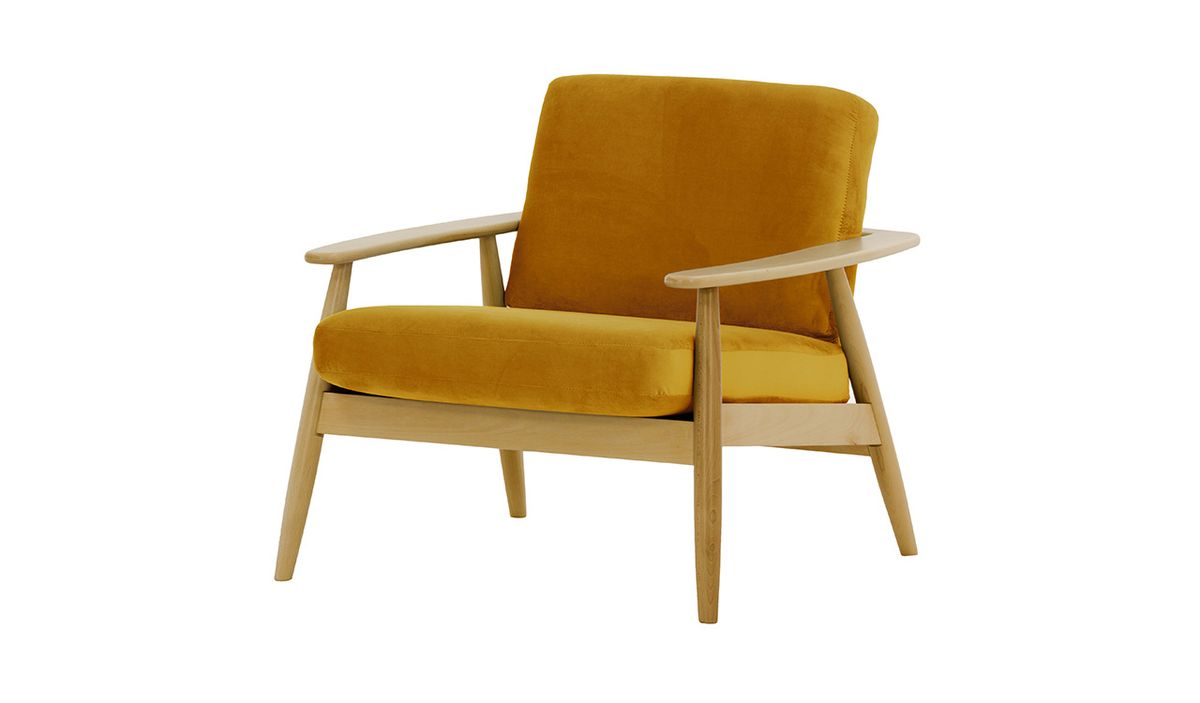 Fauteuil Demure, moutarde - Velluto 8, Couleur des pieds: Chêne clair