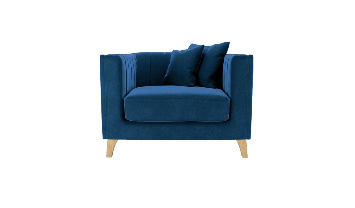 Fauteuil Barra, bleu - Velluto 11, Couleur des pieds: Chêne clair