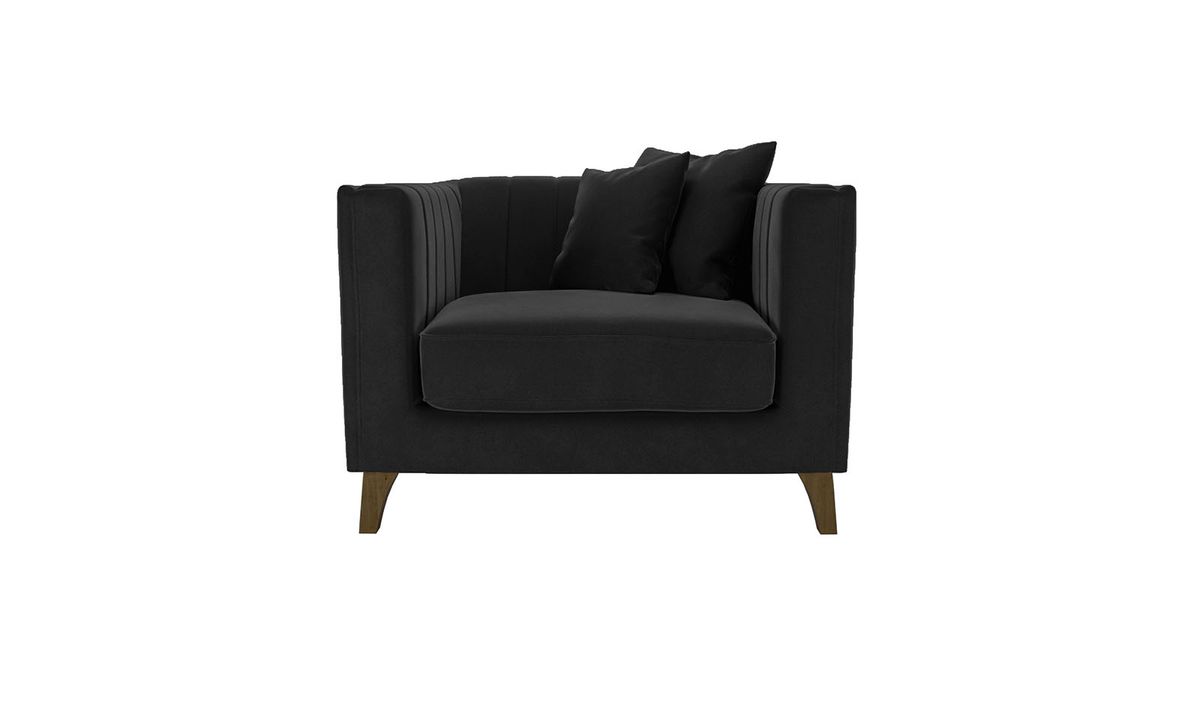 Fauteuil Barra, noir - Velluto 20, Couleur des pieds: Chêne foncé