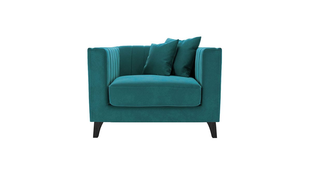 Fauteuil Barra, Velluto 36 - Bleu paon, Couleur des pieds: Noir