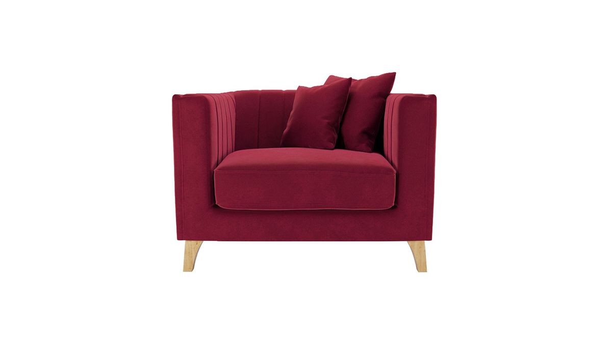 Fauteuil Barra, rouge - Velluto 7, Couleur des pieds: Chêne clair