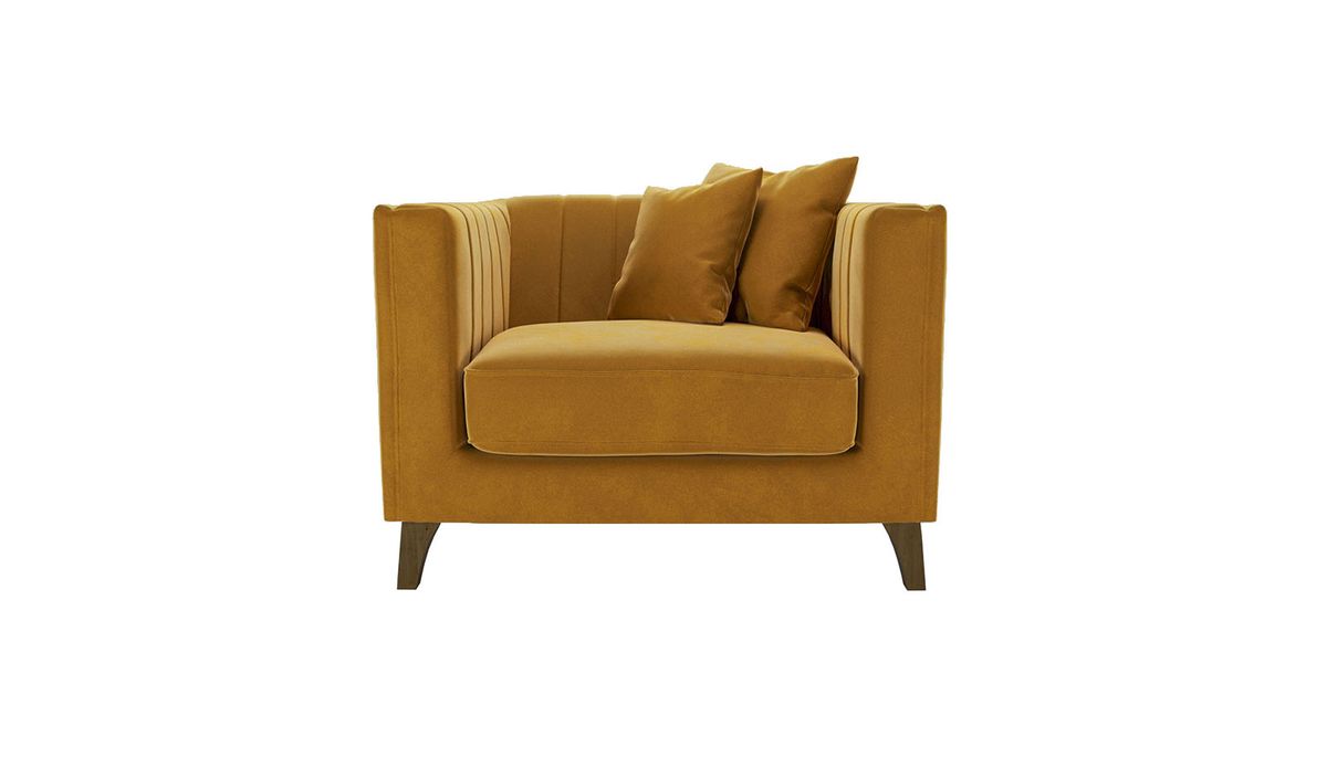 Fauteuil Barra, moutarde - Velluto 8, Couleur des pieds: Chêne foncé