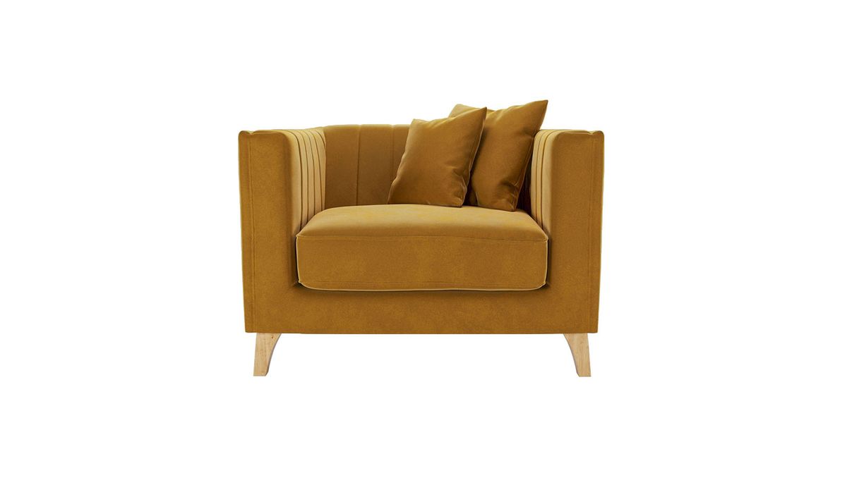 Fauteuil Barra, moutarde - Velluto 8, Couleur des pieds: Chêne clair