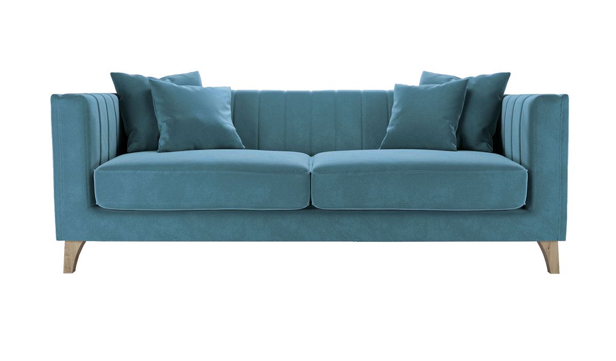 Canapé trois places Barra, bleu - Velluto 12, Couleur des pieds: Noir wax