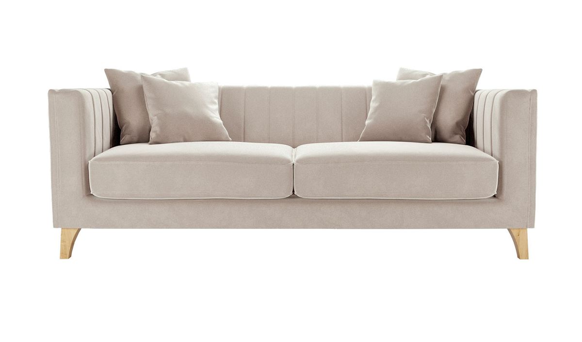 Canapé trois places Barra, beige clair - Velluto 2, Couleur des pieds: Chêne clair