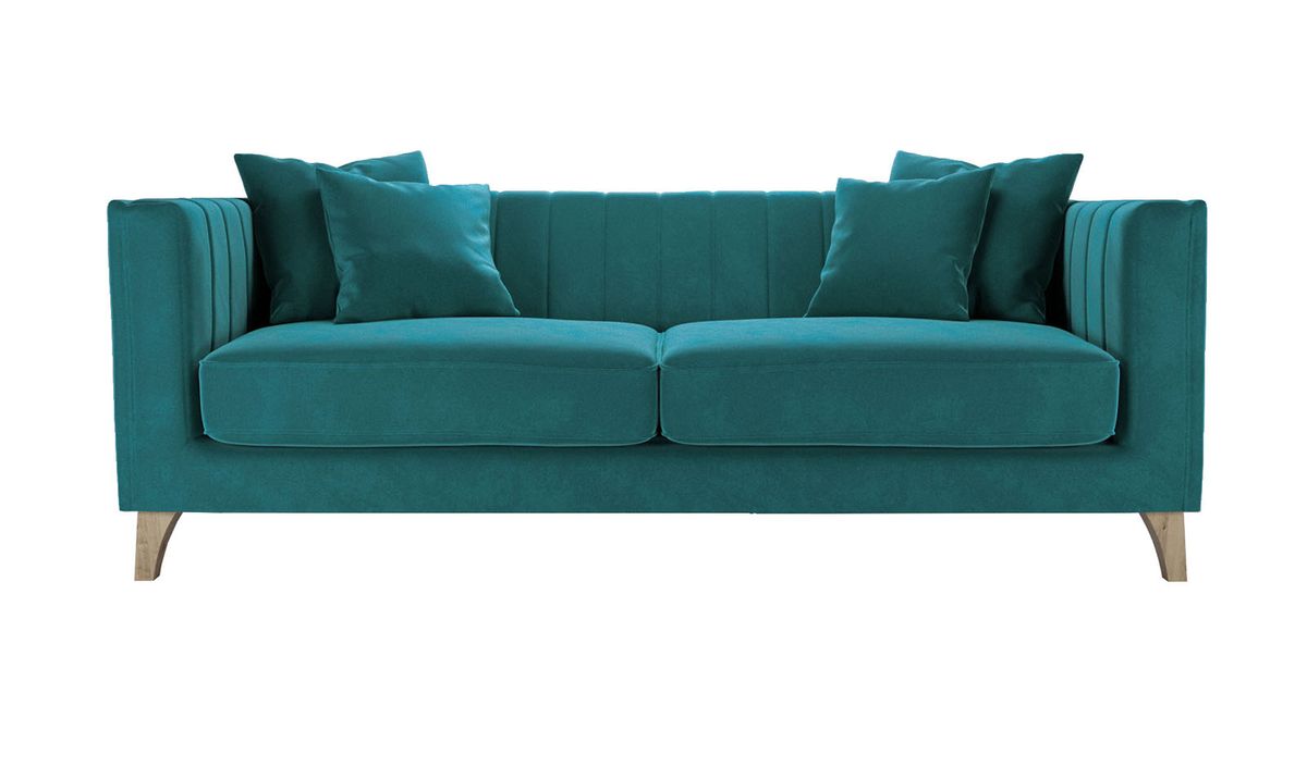 Canapé trois places Barra, Velluto 36 - Bleu paon, Couleur des pieds: Noir wax