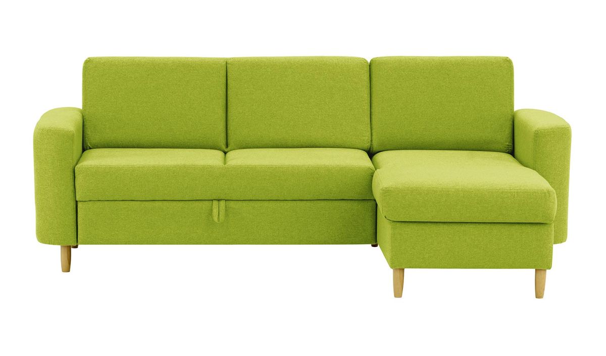 Canapé d’angle Elegance avec fonction lit et coffre de rangement, vert citron - Baku 7