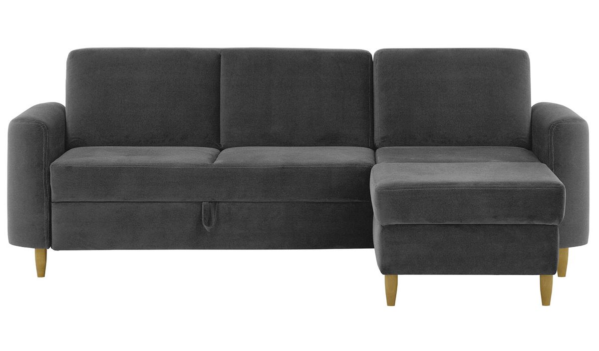 Canapé d’angle Elegance avec fonction lit et coffre de rangement, graphite - Velluto 19