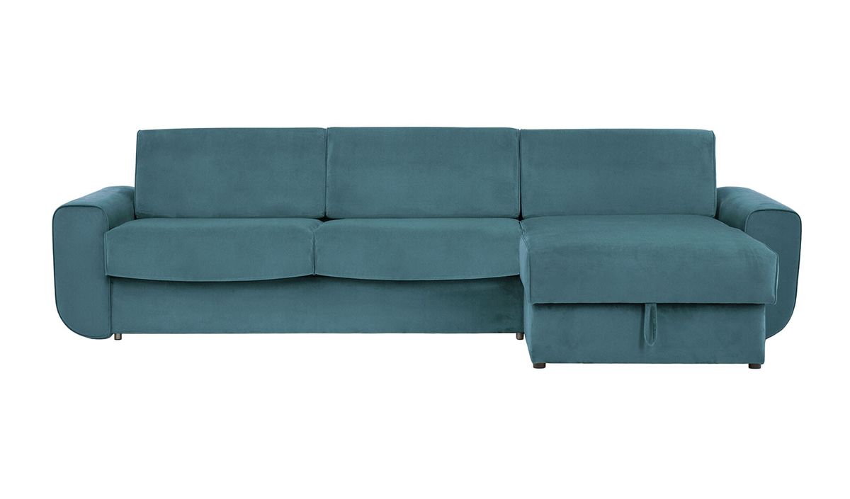 Salsa – canapé d’angle droit avec fonction lit et coffre de rangement, bleu - Velluto 12